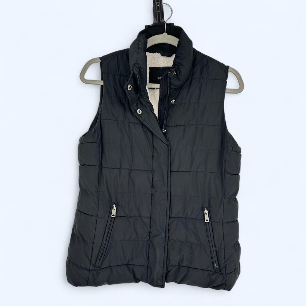 Banana Republic Black Sherpa Lined Puffer Vest Zip Up Gilet Size M